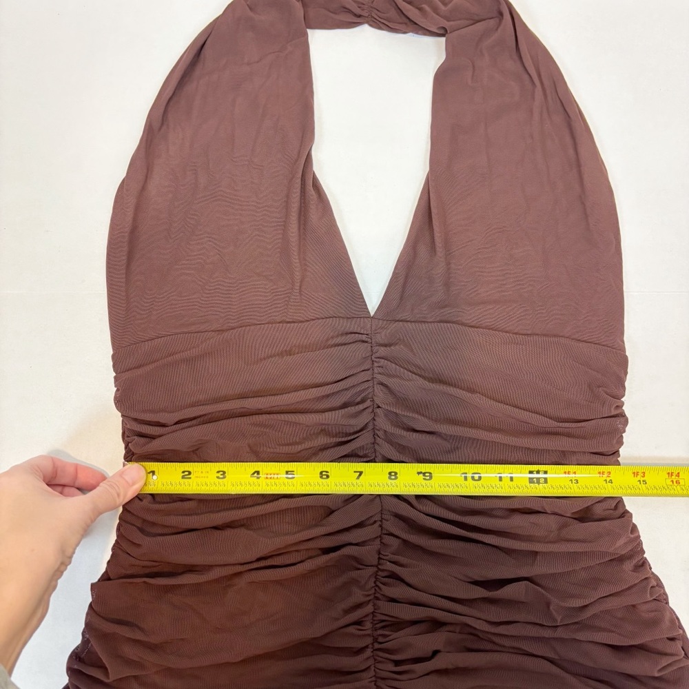 Bardot x REVOLVE Sephera Halter Mesh Midi Dress in Chocolate Size 12 - Picture 12 of 14